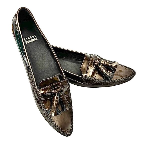 Stuart Weiztman Women’s Patent Tassel Loafer Bronze Metallic Size 6.5 Narrow - Picture 6 of 10